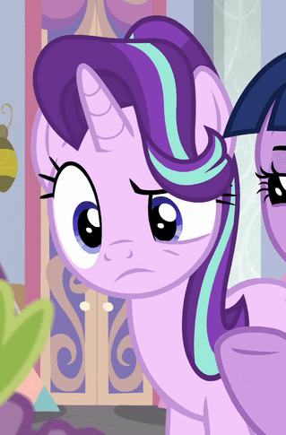 Size: 319x485 | Tagged: safe, screencap, character:spike, character:starlight glimmer, character:twilight sparkle, character:twilight sparkle (alicorn), species:alicorn, species:pony, species:unicorn, episode:sparkle's seven, g4, my little pony: friendship is magic, animated, cropped, cute, glimmerbetes, smiling, solo