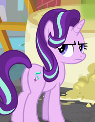 Size: 560x720 | Tagged: safe, screencap, character:starlight glimmer, species:pony, species:unicorn, episode:a matter of principals, g4, my little pony: friendship is magic, cheese, cropped, female, food, frown, mare, plot, solo, starlight is not amused, unamused