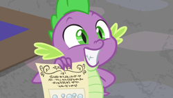 Size: 1280x720 | Tagged: safe, screencap, character:spike, species:dragon, episode:sparkle's seven, g4, my little pony: friendship is magic, claws, crown, cute, hard-won helm of the sibling supreme, jewelry, male, regalia, smiling, spikabetes, tail, winged spike, written equestrian