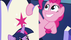 Size: 1920x1080 | Tagged: safe, screencap, character:pinkie pie, character:twilight sparkle, character:twilight sparkle (alicorn), species:alicorn, species:earth pony, species:pony, episode:the beginning of the end, g4, my little pony: friendship is magic, friendship throne, solo focus