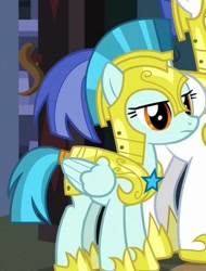 Size: 379x498 | Tagged: safe, screencap, character:guardian angel, species:pegasus, species:pony, episode:sparkle's seven, g4, my little pony: friendship is magic, background pony, cropped, female, guardsmare, hoof shoes, mare, royal guard