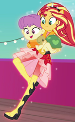 Size: 490x796 | Tagged: safe, screencap, character:sunset shimmer, equestria girls:spring breakdown, g4, my little pony:equestria girls, cropped, female, ponied up, toddler, water lily (equestria girls)