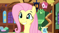 Size: 1280x720 | Tagged: safe, screencap, character:fluttershy, species:pony, episode:stare master, g4, my little pony: friendship is magic, grin, smiling, solo