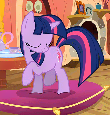 Size: 433x454 | Tagged: safe, screencap, character:twilight sparkle, species:pony, species:unicorn, episode:spike at your service, g4, my little pony: friendship is magic, animated, female, fireplace, golden oaks library, log, loop, mare, pillow, solo, table, talking, teacup, teapot, wood