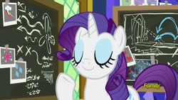 Size: 1920x1080 | Tagged: safe, screencap, character:rarity, species:pony, episode:sparkle's seven, g4, my little pony: friendship is magic, chalkboard, eyes closed, solo