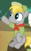 Size: 107x176 | Tagged: safe, screencap, species:earth pony, species:pony, episode:the mane attraction, g4, my little pony: friendship is magic, clothing, colt, cropped, male, neckerchief, picture for breezies, sitting, solo focus, uniform, wild card