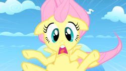 Size: 1280x720 | Tagged: safe, screencap, character:fluttershy, species:pegasus, species:pony, episode:the cutie mark chronicles, g4, my little pony: friendship is magic, female, filly, filly fluttershy, foal, open mouth, scared, younger