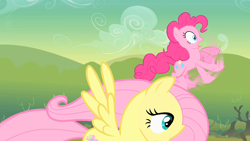 Size: 1280x720 | Tagged: safe, screencap, character:fluttershy, character:pinkie pie, species:earth pony, species:pegasus, species:pony, episode:feeling pinkie keen, g4, my little pony: friendship is magic, duo, female, great moments in animation, mare, running, smear frame
