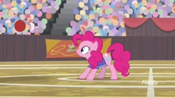 Size: 1280x720 | Tagged: safe, screencap, character:pinkie pie, species:earth pony, species:pony, episode:common ground, g4, my little pony: friendship is magic, ball, buckball uniform, clothing, female, jersey, mare, solo, solo focus