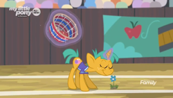 Size: 1366x768 | Tagged: safe, screencap, character:snails, species:pony, episode:common ground, g4, my little pony: friendship is magic, ball, basket, buckball, clothing, field, flower, jersey, smelling, sniffing