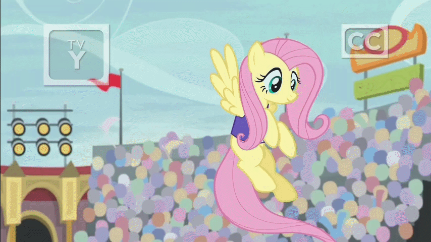 Size: 854x480 | Tagged: safe, screencap, character:fluttershy, species:pony, episode:common ground, g4, my little pony: friendship is magic, animated, buckball, buckball uniform, good trick, solo, spinjitzu, spinning, tv rating, tv-y, wing hands