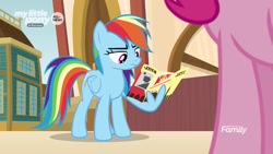 Size: 1280x720 | Tagged: safe, screencap, character:pinkie pie, character:rainbow dash, species:pony, episode:common ground, g4, my little pony: friendship is magic, brochure, solo focus, wing hands