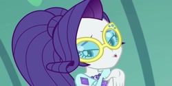 Size: 2000x1000 | Tagged: safe, screencap, character:rarity, episode:i'm on a yacht, g4, my little pony:equestria girls, blowing a kiss, geode of shielding, magical geodes, ponytail, wrong aspect ratio