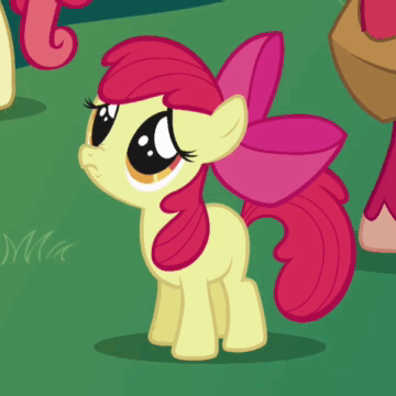 Size: 360x360 | Tagged: safe, screencap, character:apple bloom, character:big mcintosh, species:pony, episode:friendship is magic, g4, my little pony: friendship is magic, adorabloom, animated, apple bloom's bow, blank flank, bow, cute, eye shimmer, female, filly, grass, hair bow, male, mare, pouting, puppy dog eyes, stallion, weapons-grade cute