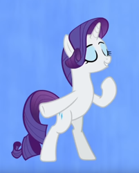 Size: 444x552 | Tagged: safe, screencap, character:rarity, species:pony, species:unicorn, episode:she's all yak, g4, my little pony: friendship is magic, bipedal, cropped, eyes closed, female, fit right in, mare, raised hoof, smiling, solo