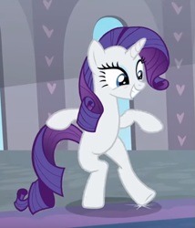 Size: 531x621 | Tagged: safe, screencap, character:rarity, species:pony, species:unicorn, episode:she's all yak, g4, my little pony: friendship is magic, bipedal, cropped, dancing, excited, female, fit right in, mare, smiling, solo