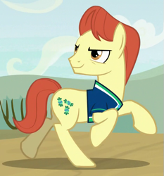 Size: 471x506 | Tagged: safe, screencap, character:sweet strike, species:earth pony, species:pony, episode:common ground, g4, my little pony: friendship is magic, background pony, buckball uniform, clothing, cropped, jersey, looking back, male, running, solo, stallion