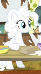 Size: 409x741 | Tagged: safe, screencap, character:pinkie pie, species:earth pony, species:pony, episode:she's all yak, g4, my little pony: friendship is magic, bowl, cropped, female, flour, mare, solo