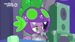 Size: 1920x1080 | Tagged: safe, screencap, character:spike, species:dragon, episode:she's all yak, g4, my little pony: friendship is magic, discovery family logo, dj scales and tail, microphone, solo, winged spike