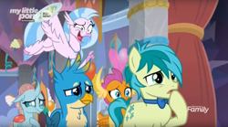 Size: 1641x915 | Tagged: safe, screencap, character:gallus, character:ocellus, character:sandbar, character:silverstream, character:smolder, species:changedling, episode:she's all yak, g4, my little pony: friendship is magic, cute, diastreamies, faec, irrational exuberance, smiling, you look so weird