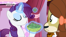 Size: 1920x1080 | Tagged: safe, screencap, character:rarity, character:yona, episode:she's all yak, g4, my little pony: friendship is magic, brussel sprouts, glowing horn, levitation, magic, telekinesis