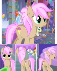 Size: 1160x1434 | Tagged: safe, screencap, character:lemon crumble, character:sandbar, character:silverstream, character:strawberry scoop, species:earth pony, species:pony, episode:she's all yak, g4, my little pony: friendship is magic, collage, colt, discovery family logo, female, food, friendship student, ice cream, male, mare, plot, solo focus, water spout