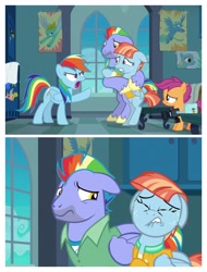 Size: 3106x4096 | Tagged: safe, screencap, character:bow hothoof, character:rainbow dash, character:scootaloo, character:windy whistles, species:pegasus, species:pony, episode:parental glideance, g4, my little pony: friendship is magic, crying, sad, windybuse