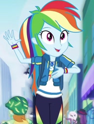 Size: 823x1080 | Tagged: safe, screencap, character:fleur-de-lis, character:rainbow dash, episode:run to break free, g4, my little pony:equestria girls, beautiful, cropped, cute, dashabetes, female, gallop j. fry, geode of super speed, magical geodes, solo, solo focus, waving