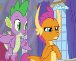 Size: 720x576 | Tagged: safe, screencap, character:smolder, character:spike, species:dragon, episode:sweet and smoky, g4, my little pony: friendship is magic, animated, boop, cartoonito logo, dragoness, female, italian, male, no sound, shipping fuel, webm, winged spike