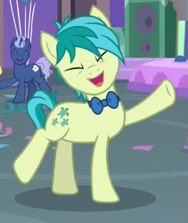 Size: 429x508 | Tagged: safe, screencap, character:midnight snack, character:sandbar, species:earth pony, species:pony, episode:she's all yak, g4, my little pony: friendship is magic, cropped, cute, dancing, eyes closed, friendship student, sandabetes, solo focus