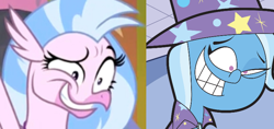 Size: 746x351 | Tagged: safe, screencap, character:silverstream, character:trixie, episode:she's all yak, g4, my little pony: friendship is magic, cape, clothing, comparison, faec, fairly odd parents, hat, just the two of us, meme, oof, tell me i'm pretty, the fairly oddparents, trixie's cape, trixie's hat, you look so weird