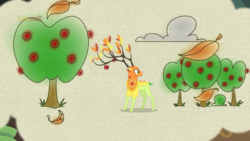 Size: 1280x720 | Tagged: safe, screencap, character:the great seedling, species:deer, episode:going to seed, g4, my little pony: friendship is magic, apple, apple tree, branches for antlers, dryad, food, solo, spirit, tree