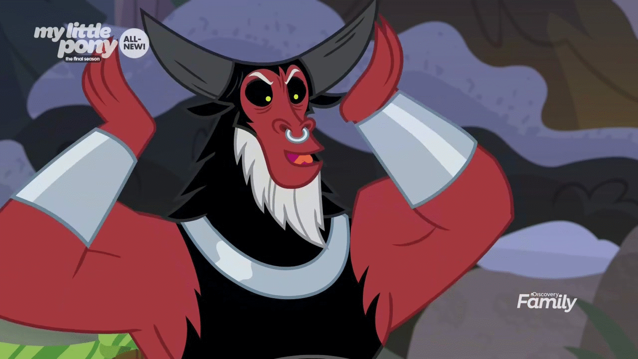 Size: 1280x720 | Tagged: safe, screencap, character:lord tirek, species:centaur, episode:frenemies, g4, my little pony: friendship is magic, animated, armpits, discovery family logo, faec, loop, male, nose piercing, nose ring, piercing, solo, stretchy, tireking