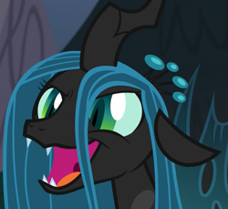 Size: 781x716 | Tagged: safe, screencap, character:queen chrysalis, species:changeling, episode:frenemies, g4, my little pony: friendship is magic, bust, changeling queen, cropped, fangs, female, open mouth, solo