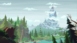 Size: 2100x1180 | Tagged: safe, screencap, character:cozy glow, character:lord tirek, character:queen chrysalis, episode:frenemies, g4, my little pony: friendship is magic, cloud, forest, mount everhoof, mountain, peak, pine tree, scenery, tree, wilderness