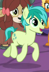 Size: 215x316 | Tagged: safe, screencap, character:sandbar, character:smolder, character:yona, species:dragon, species:earth pony, species:pony, species:yak, episode:uprooted, g4, my little pony: friendship is magic, bow, claws, cloven hooves, cropped, cutie mark, dragoness, female, frown, hair bow, male, monkey swings, naive, open mouth, raised eyebrow, smiling, solo focus, teenager, walking