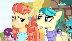 Size: 1920x1080 | Tagged: safe, screencap, character:aunt holiday, character:auntie lofty, character:carrot cake, character:cup cake, character:gabby, character:gallus, character:sugar belle, character:terramar, character:yona, species:earth pony, species:pegasus, species:pony, episode:the last crusade, g4, my little pony: friendship is magic, animated, cartoonito logo, female, implied lesbian, implied shipping, mare, sound, webm