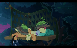 Size: 1280x800 | Tagged: safe, screencap, character:apple bloom, character:applejack, species:pony, episode:going to seed, g4, my little pony: friendship is magic, binoculars, drool, helmet, majestic as fuck, pillow, sleeping