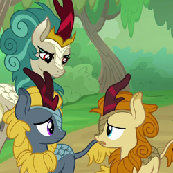 Size: 630x630 | Tagged: safe, screencap, character:autumn afternoon, character:rain shine, character:winter flame, species:kirin, episode:sounds of silence, g4, my little pony: friendship is magic, cropped, female, male