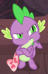 Size: 663x1030 | Tagged: safe, screencap, character:spike, species:dragon, episode:sweet and smoky, g4, my little pony: friendship is magic, blanket, claws, cropped, crossed arms, male, solo, spike is not amused, unamused, winged spike