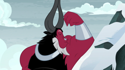 Size: 1920x1080 | Tagged: safe, screencap, character:lord tirek, species:centaur, episode:frenemies, g4, my little pony: friendship is magic, armpits, bicep, bracer, eyes closed, flexing, kissing, male, muscles, nose piercing, nose ring, piercing, solo