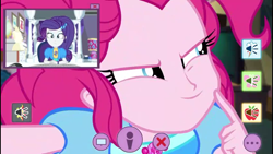 Size: 1920x1080 | Tagged: safe, screencap, character:pinkie pie, character:rarity, episode:festival looks, g4, my little pony:equestria girls, close-up, extreme close up, female, picture in picture, pinkie's bedroom, rarity's bedroom, webcam
