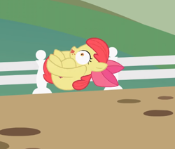Size: 477x405 | Tagged: safe, artist:forgalorga, screencap, character:apple bloom, species:earth pony, species:pony, ball, cropped, curled up, everypony is strange, meme, rariball, solo