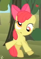 Size: 243x348 | Tagged: safe, screencap, character:apple bloom, species:earth pony, species:pony, episode:the super speedy cider squeezy 6000, g4, my little pony: friendship is magic, apple tree, cropped, derp, dizzy, female, filly, foal, solo, tree, wobbling