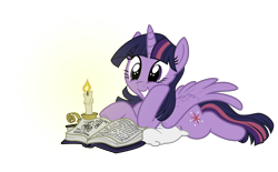 Size: 3346x2078 | Tagged: safe, artist:sonofaskywalker, artist:whitediamonds, character:twilight sparkle, character:twilight sparkle (alicorn), species:alicorn, species:pony, adorkable, book, candle, commission, cute, dork, female, grin, mare, pillow, prone, reading, simple background, smiling, solo, that pony sure does love books, transparent background, twiabetes, vector