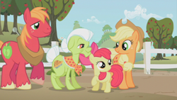 Size: 800x450 | Tagged: safe, screencap, character:apple bloom, character:applejack, character:big mcintosh, character:granny smith, species:earth pony, species:pony, episode:family appreciation day, g4, my little pony: friendship is magic, female, filly, male, mare, stallion