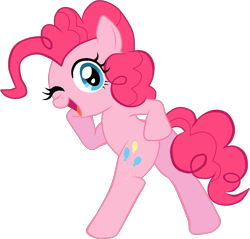 Size: 1280x1225 | Tagged: safe, artist:momo, character:pinkie pie, species:pony, balloonbutt, bipedal, butt, cute, diapinkes, female, hoof on hip, looking at you, looking back, looking back at you, one eye closed, open mouth, plot, simple background, solo, transparent background, wink