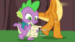 Size: 1920x1080 | Tagged: safe, screencap, character:smolder, character:spike, species:dragon, episode:sweet and smoky, g4, my little pony: friendship is magic, backpack, censored, claws, duo, female, folded wings, foot focus, looking down, male, not an edit, raised eyebrow, toes, unnecessary censorship, winged spike, wings