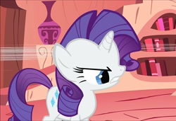 Size: 1054x720 | Tagged: safe, screencap, character:rarity, species:pony, episode:look before you sleep, g4, my little pony: friendship is magic, fight, golden oaks library, solo