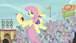 Size: 1280x720 | Tagged: safe, screencap, character:fluttershy, species:pegasus, species:pony, episode:common ground, g4, my little pony: friendship is magic, buckball, solo, wing hands, wings